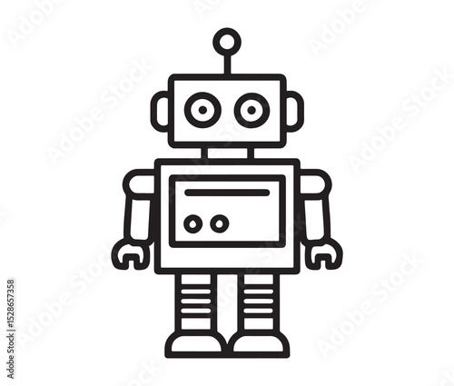 Robot vector illustration. Simple black and white robot clipart.