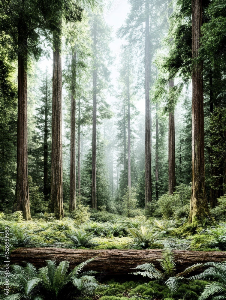Fototapeta premium Misty Redwood Forest Serene Nature Photography