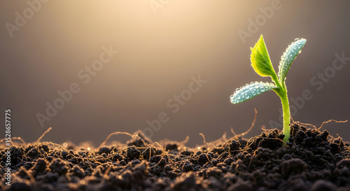 Dew-Kissed Sprout Emerges: A Symbol of Hope and New Beginnings in Rich Soil