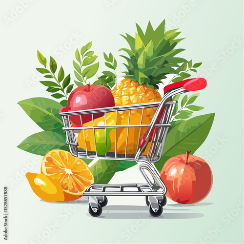 Fresh Fruit Shopping Cart Vibrant Illustration of Healthy Eating