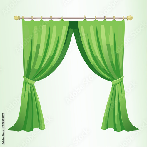Elegant Green Curtains Interior Design Drapery Illustration