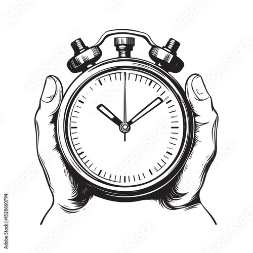 Silhouette of Stopwatch, Vintage Alarm Clock Ringing