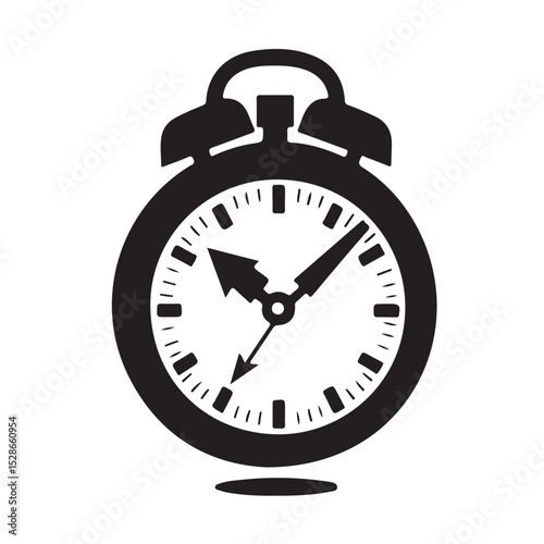 Silhouette of Stopwatch, Vintage Alarm Clock Ringing