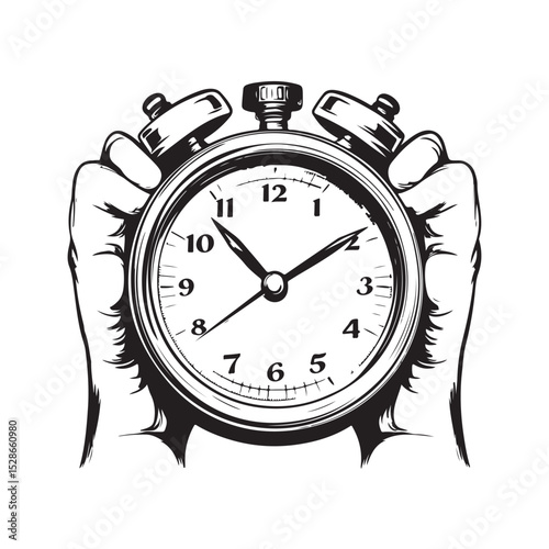 Silhouette of Stopwatch, Vintage Alarm Clock Ringing