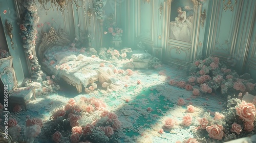 Opulent floral bedroom: a scene of beauty and floral chaos in a luxurious setting