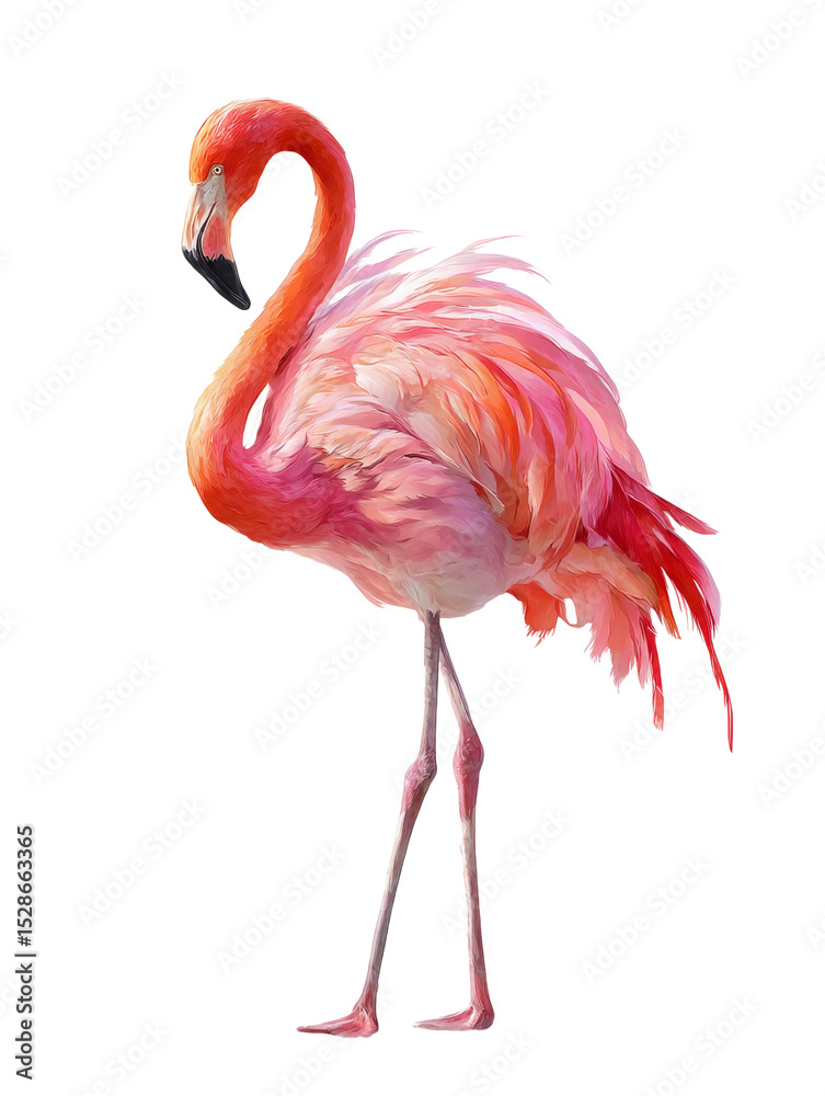Obraz premium A pink flamingo stands on a white background