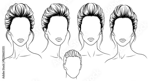 Various female and male face hairstyles drawing