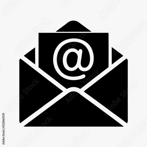 Email icon with envelope and at symbol vector illustration in black and white
