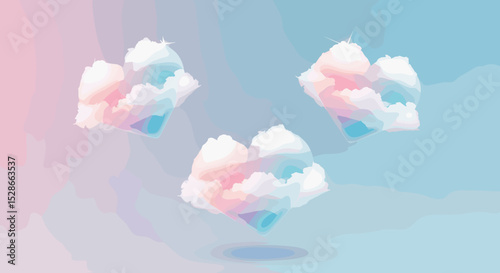 Pastel Clouds Dreamy Hearts Design With a Light Background