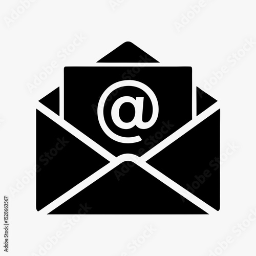 Email icon with envelope and at symbol vector illustration in black and white
