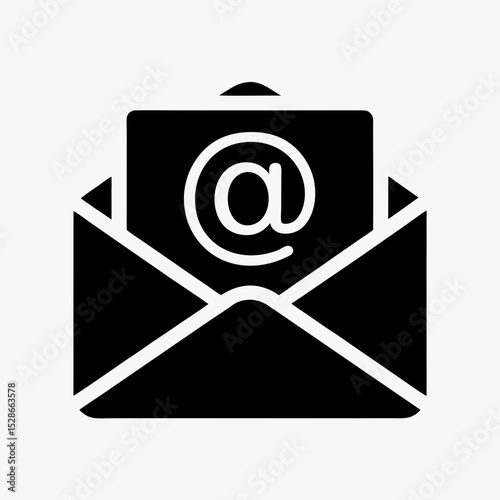Email icon with envelope and at symbol vector illustration in black and white
