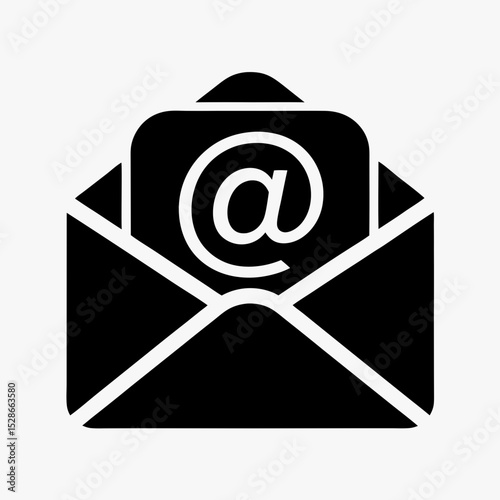 Email icon with envelope and at symbol vector illustration in black and white
