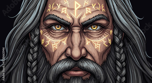 Powerful Wizard with Runes Tattooed on his Face