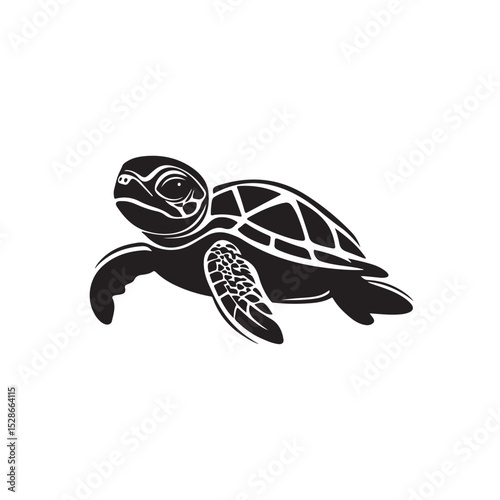 Silhouette of turtle, A black and white illustration of a sea turtle swimming gracefully