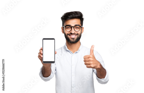 A man is holding a cell phone and giving it a thumbs up