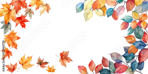 autumn leaves frame border watercolor vector illustration