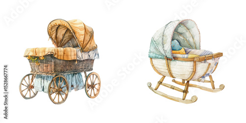 bassinet watercolor vector illustration