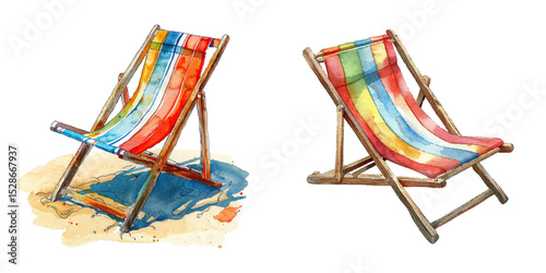 beach chair watercolor vector illustration