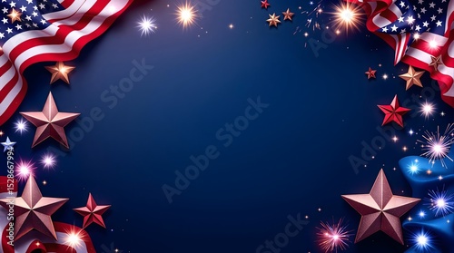 Patriotic american celebration stars, stripes, and fireworks background