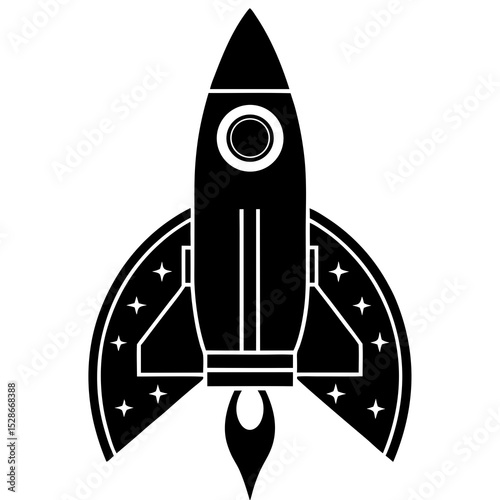 Black rocket ship launching into space