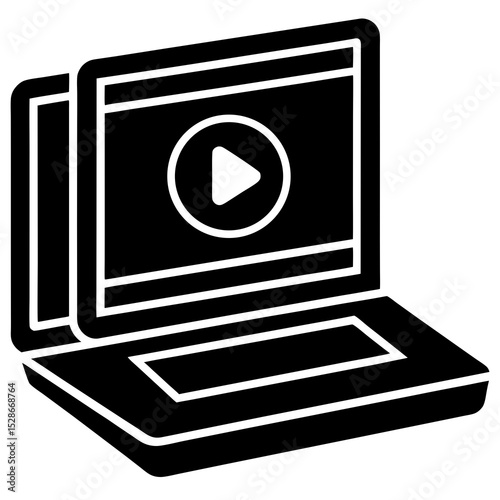 Laptop screen showing play button video streaming online