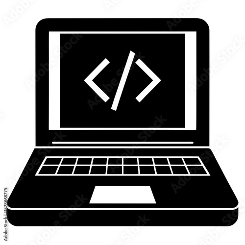 Laptop screen showing programming code symbols