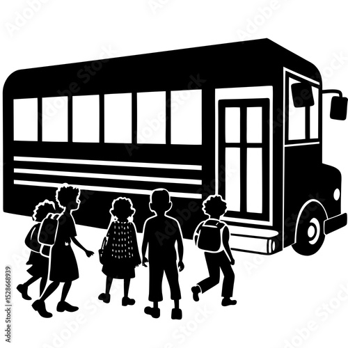 School bus students boarding transportation kids