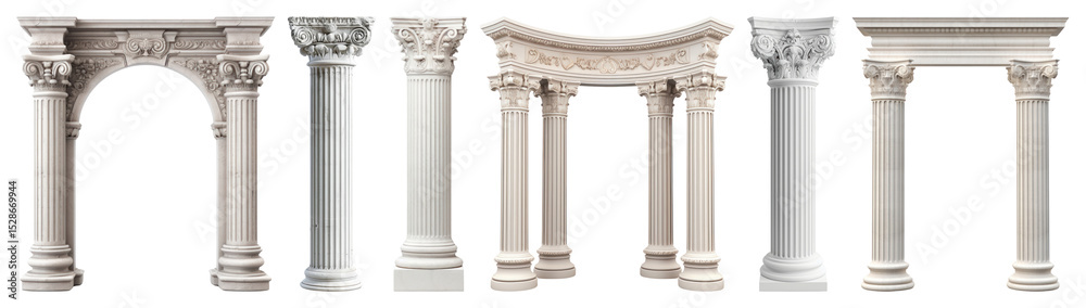 Obraz premium PNG Elegant classical architectural columns, element set on transparent background