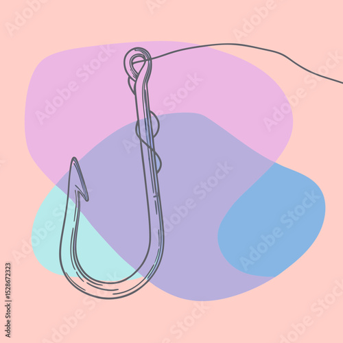  simple line art illustration of a fishing hook, suitable for websites or blogs discussing angling, hobbies, or outdoor activities.