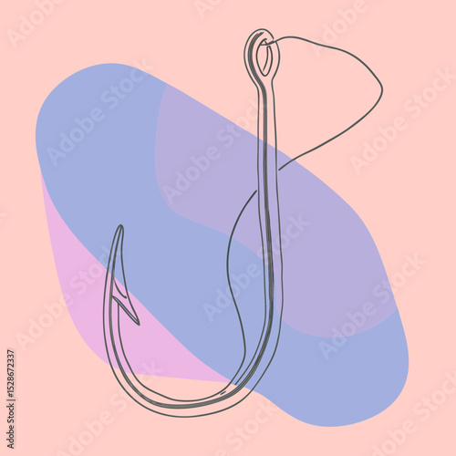  simple line art illustration of a fishing hook, suitable for websites or blogs discussing angling, hobbies, or outdoor activities.