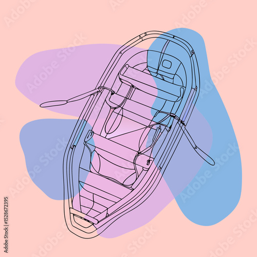 top-down line art illustration of a rowboat with oars, suitable for websites or blogs about recreation, water sports, or outdoor leisure.