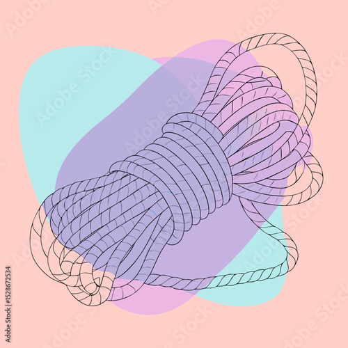 Illustration of a coiled rope on a pastel abstract background. Ideal for blogs or websites on climbing, camping, safety equipment, outdoor gear, or minimalistic design and lifestyle themes.