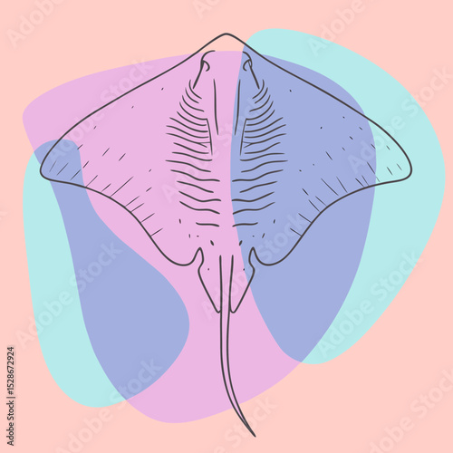 A stylized line illustration of a manta ray with pastel color washes, perfect for blogs on marine life, ocean conservation, or abstract aquatic themes.