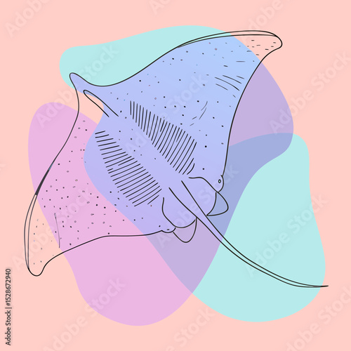A stylized line illustration of a manta ray with pastel color washes, perfect for blogs on marine life, ocean conservation, or abstract aquatic themes.