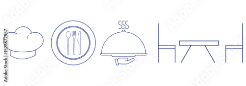 Spoon fork, knife, and plate icon. Cutlery icon set in line and flat style. Dinnerware icon symbol in the circle. Restaurant and Catering icon set sign and symbol. Vector illustration.