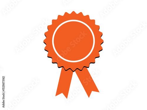 Flat Design Orange Award Ribbon with Border Decoration Icon Graphic