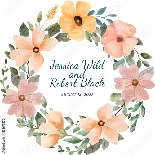 pink yellow floral watercolor wreath