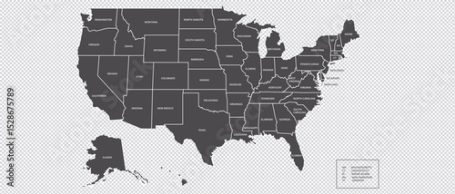 USA map.United States of America map.USA Map with federal states. Vector illustration.