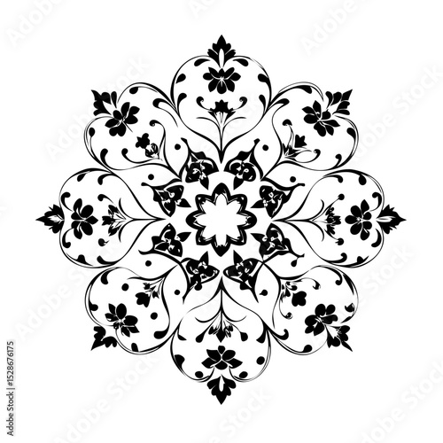 Stylized floral drawing, traditional Ottoman Turkish art, Iznik style decorative design element. Tazhib Eslimi Art Iranian Text Box Floral Vector. Turkish Ottoman style ornamental.
