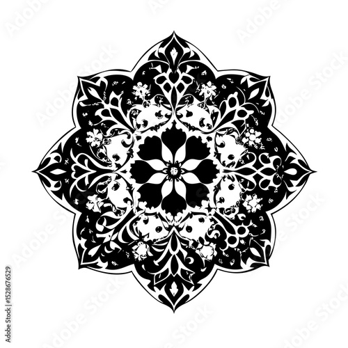 Stylized floral drawing, traditional Ottoman Turkish art, Iznik style decorative design element. Tazhib Eslimi Art Iranian Text Box Floral Vector. Turkish Ottoman style ornamental.
