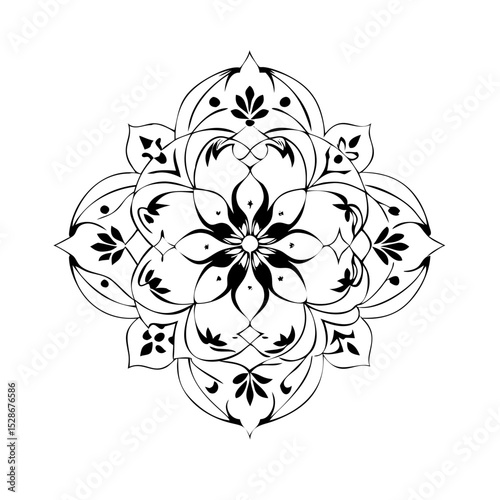 Stylized floral drawing, traditional Ottoman Turkish art, Iznik style decorative design element. Tazhib Eslimi Art Iranian Text Box Floral Vector. Turkish Ottoman style ornamental.
