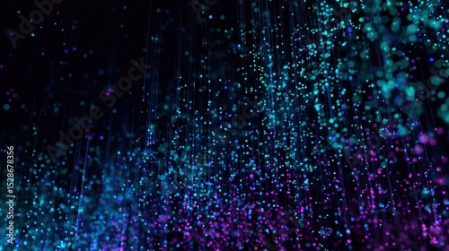 Abstract AI processing Big Data, millions of data points, glowing information streams, complex algorithms, digital network, visualization, vibrant neon colors (blue, green, pink), background.