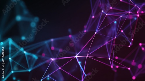 Abstract geometric AI pattern, interconnected shapes, glowing lines, digital grid, futuristic design, vibrant gradients (purple to teal), symbolizing network, complex algorithms, high-tech background.