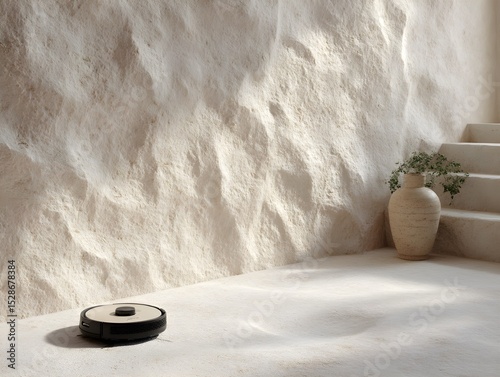Discover Efficient Cleaning with a Matte Charcoal Robotic Mop-Vac Gliding Over a Textured Ivory Floor