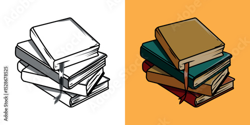 stack of notebooks of book , children's coloring book. Coloring book with cute cartoon book pictures. Vector illustration with colored background.