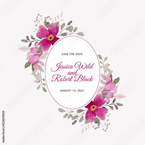 pink floral watercolor round frame