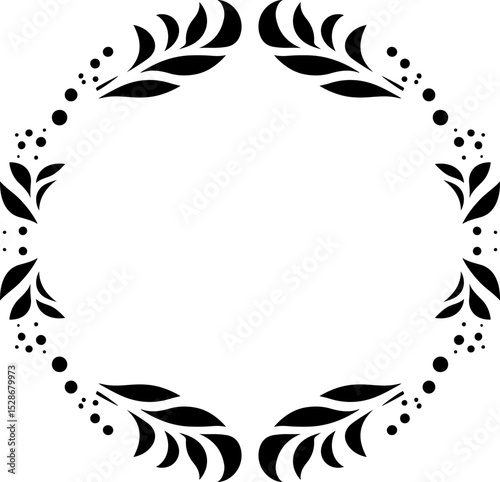 Sketchy decorative frame of abstract leaves and round berries in monochrome. Engraving minimalistic vector in black ink drawing on transparent background