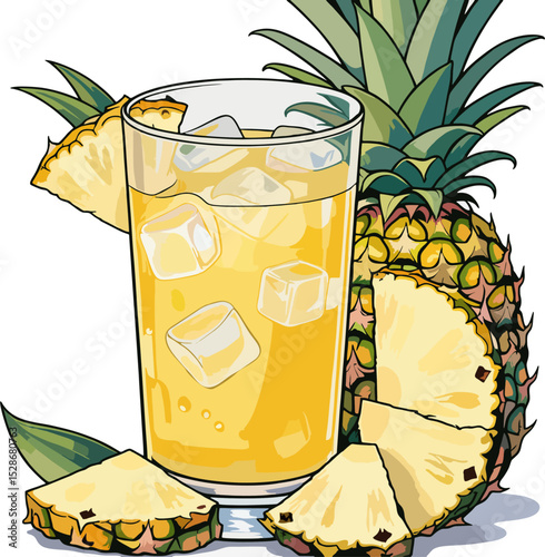 pineapple juice in glass with pineapple fruit