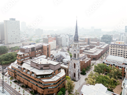 Heavy smog in Montreal downtown because of wildfire and industrial pollution, Quebec, Canada