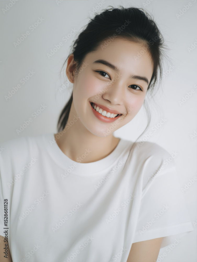 A portrait of a beautiful Asian female, against a pure white background. perfect for advertising creative poster designs emphasizing cosmetics, beauty, confidence, positive and optimistic mindset A portrait of a beautiful Asian female, against a pure white background. perfect for advertising creative poster designs emphasizing cosmetics, beauty, confidence, positive and optimistic mindset